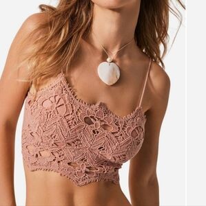 FREE PEOPLE ATHENA SCALLOPED CROCHET BRALETTE ROSE SMOKE